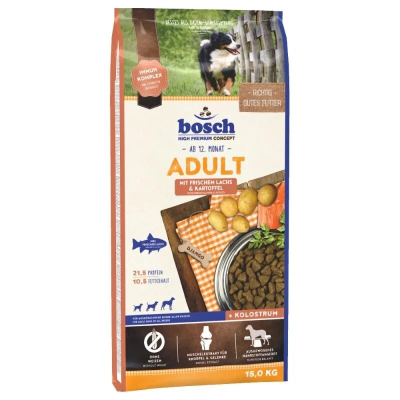 Bosch (Бош) fresh Salmon & Potato - Сухой корм с лососем и картофелем для взрослых собак со среднем уровнем активности (15 кг) в E-ZOO