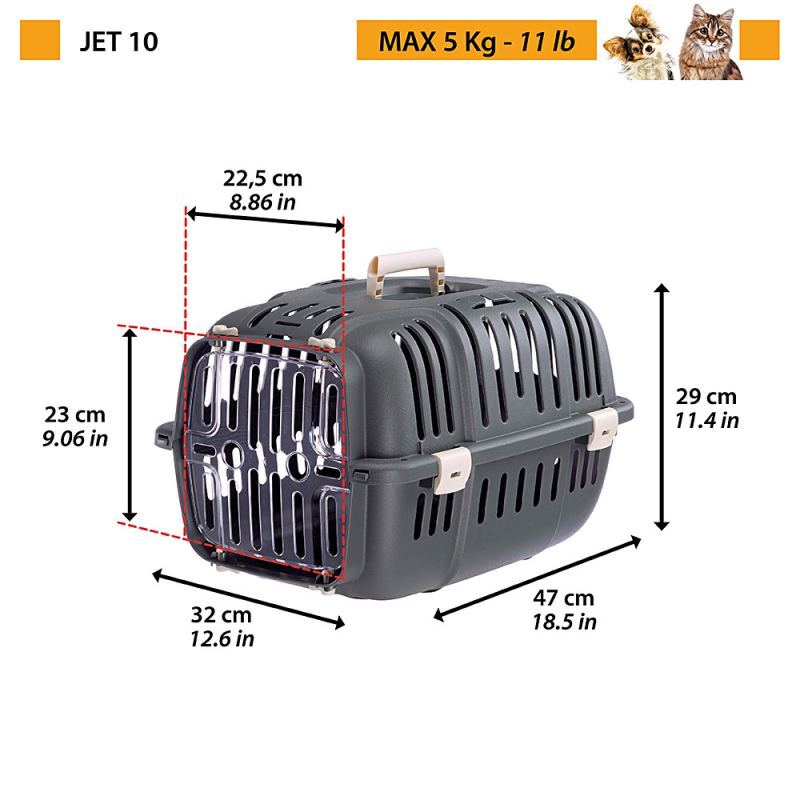 Ferplast (Ферпласт) Jet 10 - Пластикова переноска для котів і собак дрібних порід вагою до 5 кг (47х32х29 см) в E-ZOO