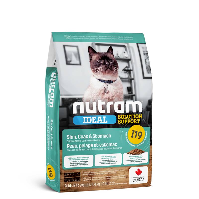 Nutram (Нутрам) I19 Ideal Solution Support Sensitive Skin, Coat & Stomach Cat - Сухой корм с курицей и рисом для заботы о состоянии кожи и желудка у котов (1,13 кг) в E-ZOO