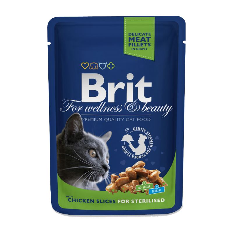 Brit Premium (Брит Премиум) Cat Pouches Chicken Slices for Sterilised - Пауч с курицей для стерилизованных котов (100 г) в E-ZOO