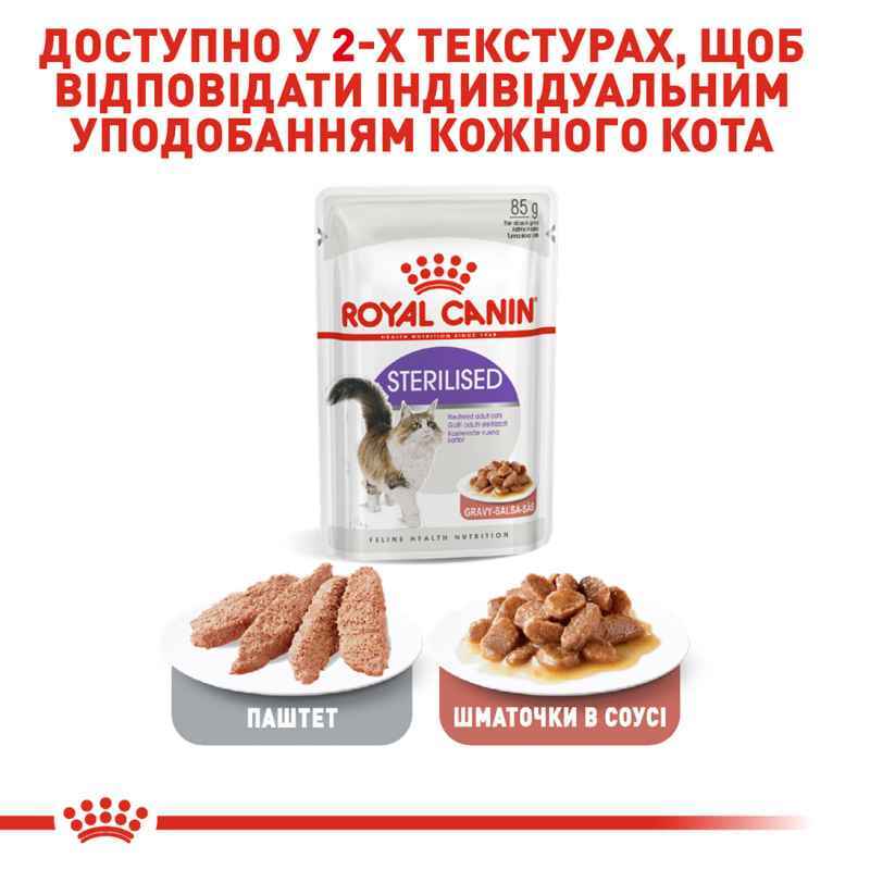 Royal Canin (Роял Канін) Sterilised - Консервований корм для дорослих стерилізованих котів (шматочки в соусі) (85 г) в E-ZOO