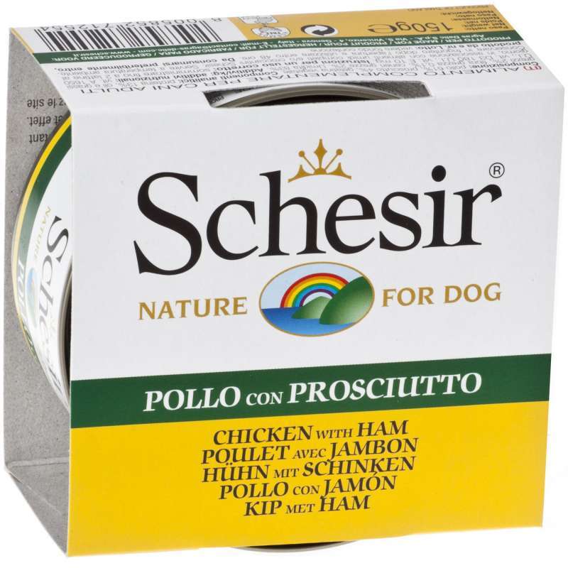 Schesir (Шезір) Chicken & Ham - Консервований корм з м'ясом курки і шинкою для дорослих собак (шматочки в желе) (150 г) в E-ZOO