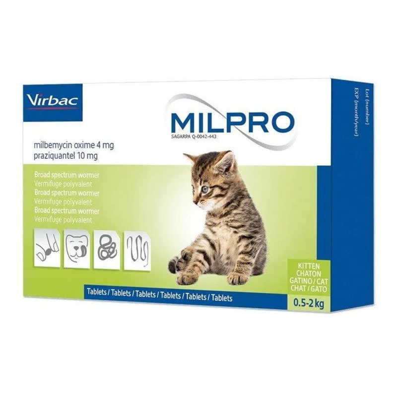 Virbac (Вирбак) Milpro - Таблетки Мильпро противопаразитарный препарат для котят, эффективный антигельминтик (4 шт./уп. (до 2 кг)) в E-ZOO