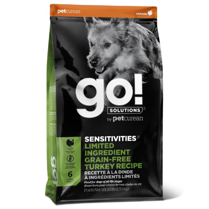 GO! (Гоу!) SOLUTIONS Sensitivities Limited Ingredient, Grain Free Turkey Recipe (24/14) - Сухой беззерновой корм с индейкой для щенков и взрослых собак с чувствительным пищеварением (2,72 кг) в E-ZOO