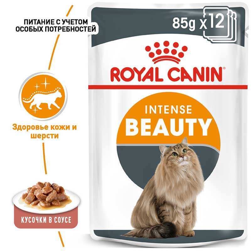 Royal Canin (Роял Канин) Intense Beauty - Консервированный корм для кошек для поддержания красоты шерсти (кусочки в соусе) (12х85 г (box)) в E-ZOO