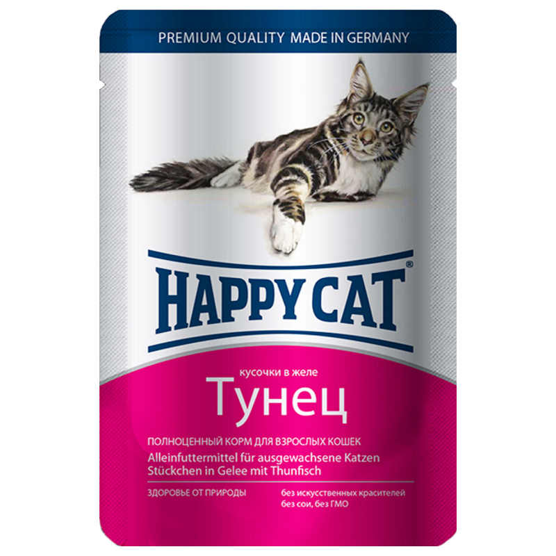 Happy Cat (Хэппи Кэт) Консервированный корм с тунцом для котов (кусочки в желе) (100 г) в E-ZOO