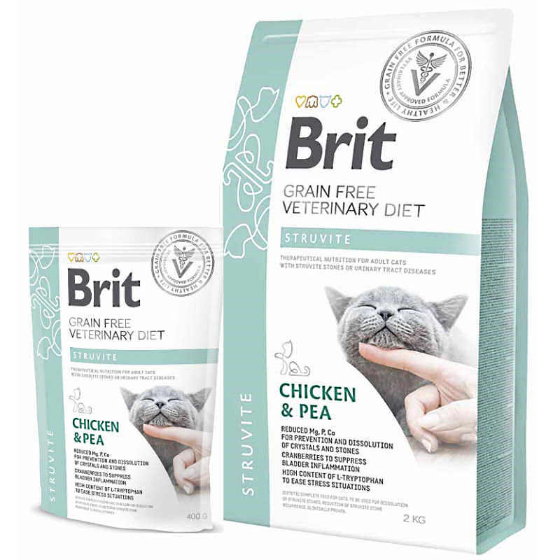 Brit GF Veterinary Diet (Бріт Ветерінарі Дієт) Cat Struvite - Беззернова дієта при струвитному типі сечокам'яної хвороби з куркою та горохом для котів (400 г) в E-ZOO