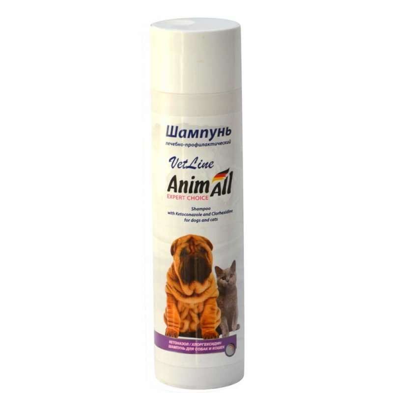 AnimAll VetLine (ЭнимАлл ВетЛайн) Шампунь лечебный для кошек и собак с хлоргексидином и кетоконазолом (250 мл) в E-ZOO