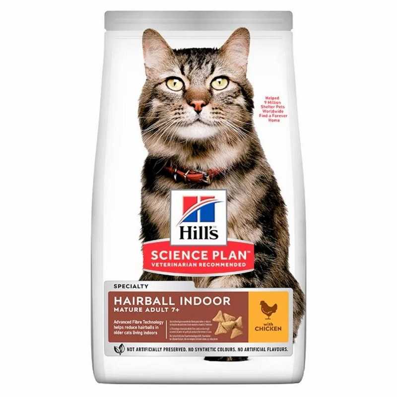 Hill's (Хіллс) Science Plan Hairball Indoor Mature Adult 7+ Chicken - Сухий корм з куркою для зрілих кішок, які живуть в приміщенні (1,5 кг) в E-ZOO