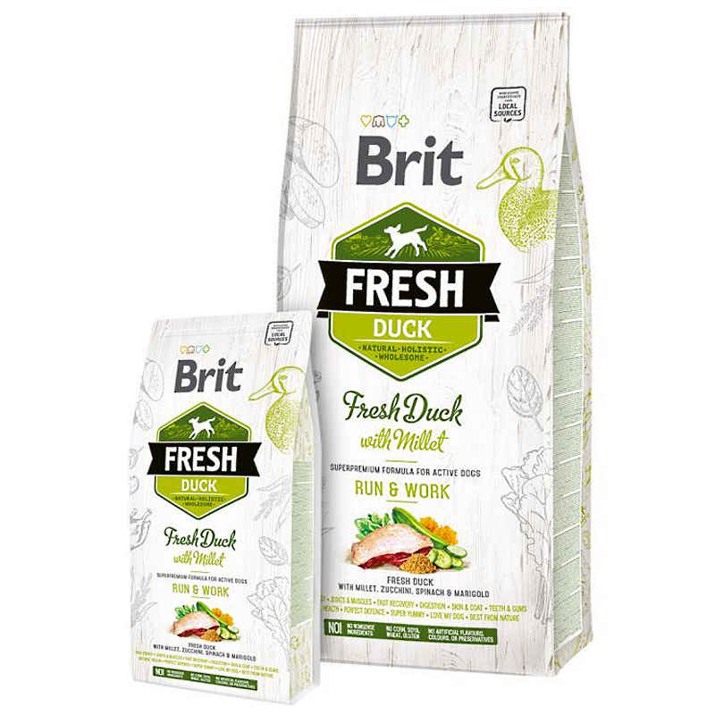 Brit (Брит) Fresh Duck With Millet Adult Run Work - Сухой корм с уткой и пшеном для взрослых собак (2,5 кг) в E-ZOO