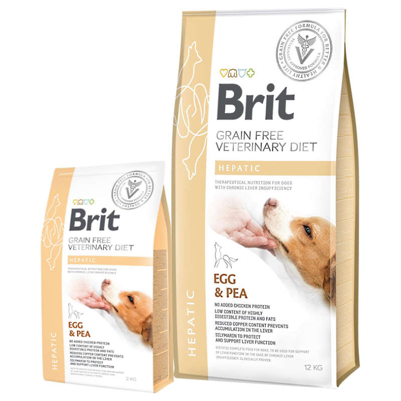 Brit GF Veterinary Diet (Брит Ветеринари Диет) Dog Hepatic - Беззерновая диета при болезни печени с яйцом, горохом, бататом и гречкой для собак (2 кг) в E-ZOO