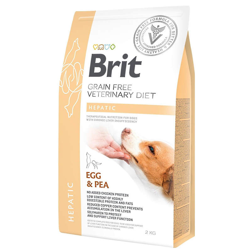 Brit GF Veterinary Diet (Бріт Ветерінарі Дієт) Dog Hepatic - Беззернова дієта при хворобі печінки з яйцем, горохом, бататом і гречкою для собак (2 кг) в E-ZOO