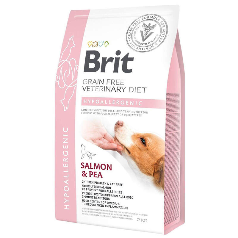 Brit GF Veterinary Diet (Бріт Ветерінарі Дієт) Dog Hypoallergenic - Беззернова дієта при харчовій алергії з лососем, горохом і гречкою для собак (2 кг) в E-ZOO