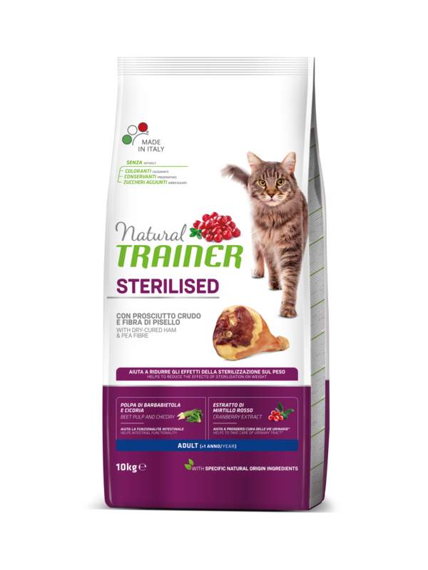 Trainer (Трейнер) Natural Super Premium Adult Sterilised with Dry-cured Ham - Сухой корм с сушеным копченым окороком для взрослых стерилизованных котов (10 кг) в E-ZOO
