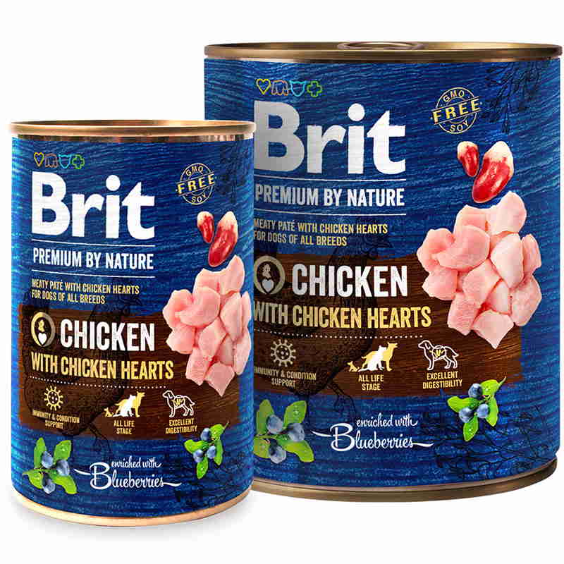 Brit Premium (Брит Премиум) by Nature Chicken with Hearts - Консервированный корм с курицей и куриным сердцем для собак (паштет) (800 г) в E-ZOO