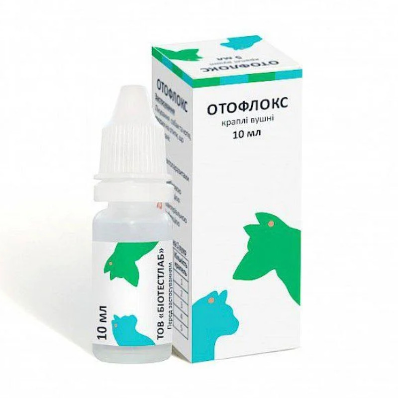 BioTestLab (БіоТестЛаб) Вушні краплі Отофлокс противопаразитарні, протизапальні для собак і котів (10 мл) в E-ZOO