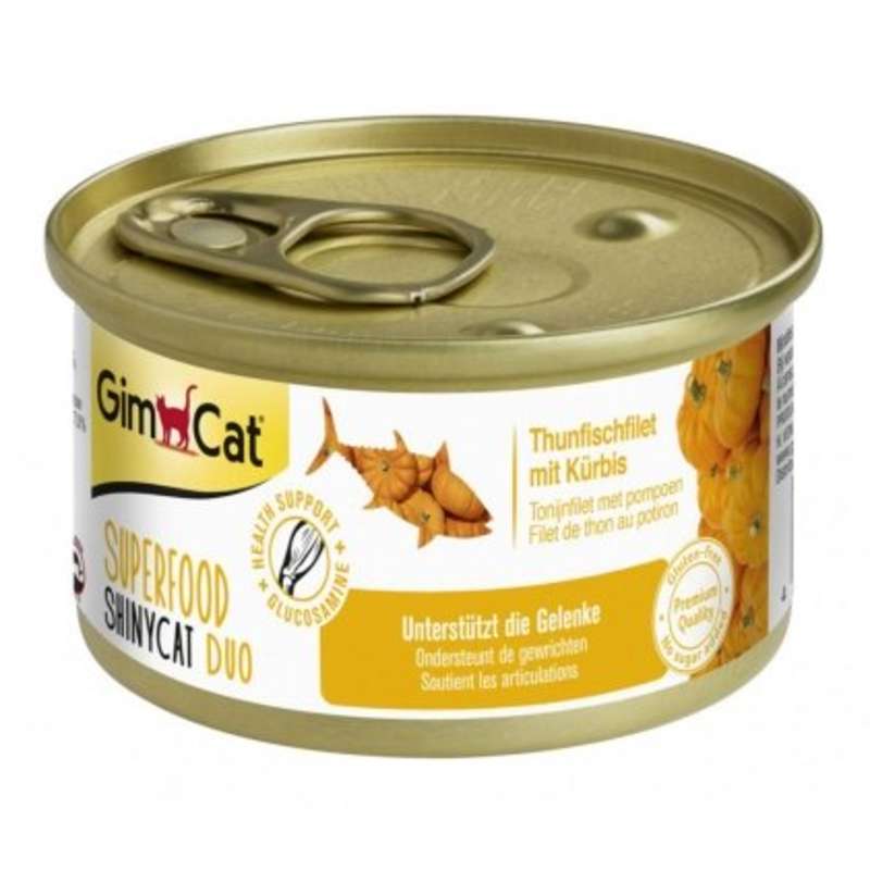 GimCat (ДжимКэт) SUPERFOOD ShinyCat Duo - Консервированный корм с тунцом и тыквой для котов (кусочки в бульоне) (70 г) в E-ZOO