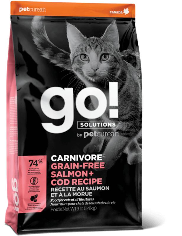 GO! (Гоу!) SOLUTIONS Carnivore Grain Free Salmon + Cod Recipe - Сухий беззерновий корм з лососем і тріскою для котів (7,26 кг) в E-ZOO