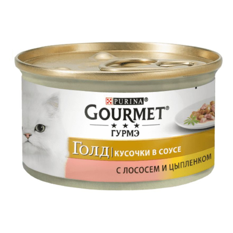 Gourmet (Гурмэ) Gold - Консервированный корм с лососем и цыпленком для взрослых кошек (кусочки в соусе) (85 г) в E-ZOO