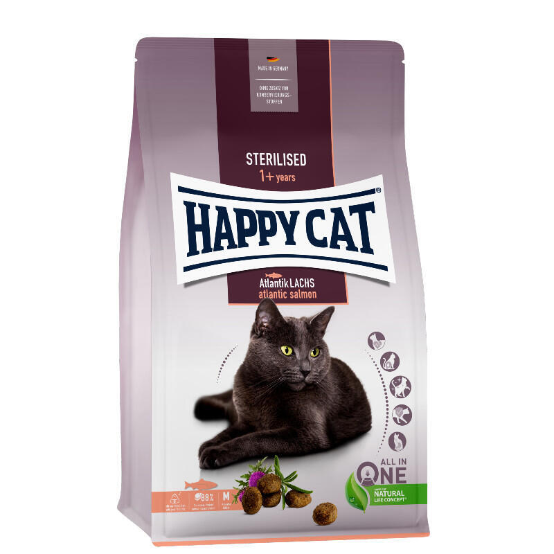 Happy Cat (Хеппі Кет) Sterilised Adult Atlantik-Lachs - Сухий корм з атлантичним лососем для стерилізованих кішок і кастрованих котів (1,3 кг) в E-ZOO