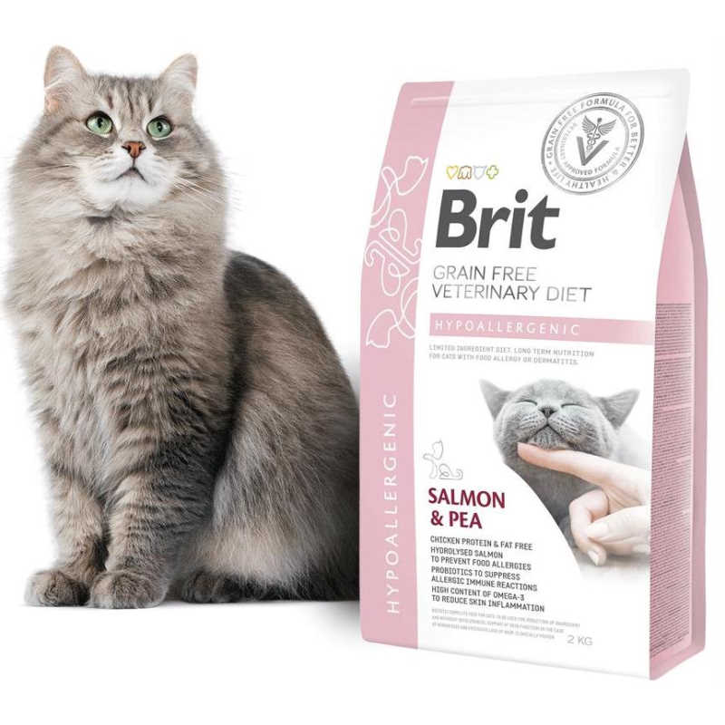 Brit GF Veterinary Diet (Брит Ветеринари Диет) Cat Hypoallergenic - Беззерновая гипоаллергенная диета с лососем и горохом для кошек (400 г) в E-ZOO