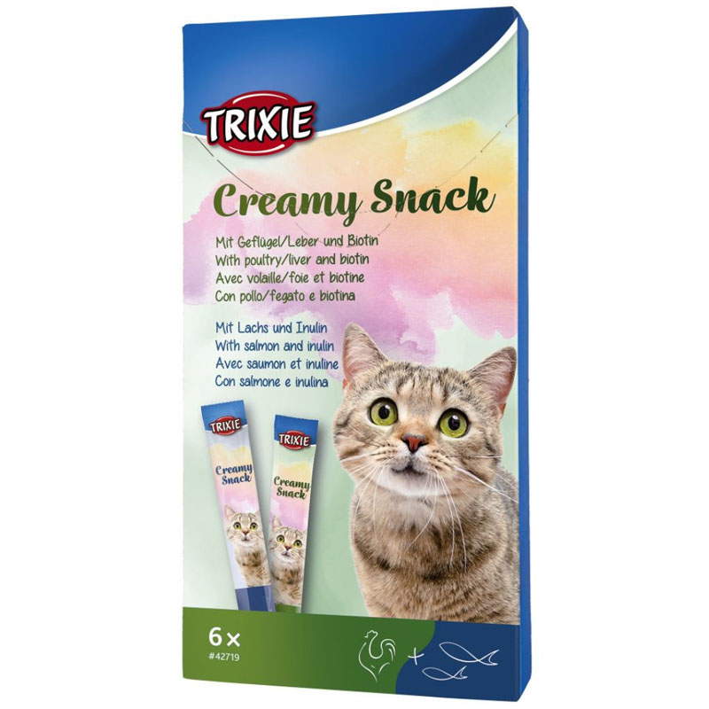 Trixie (Трикси) Creamy Snacks - Сливочные лакомства в стикерах с инулином и биотином для котов и кошек (6х15 г) в E-ZOO
