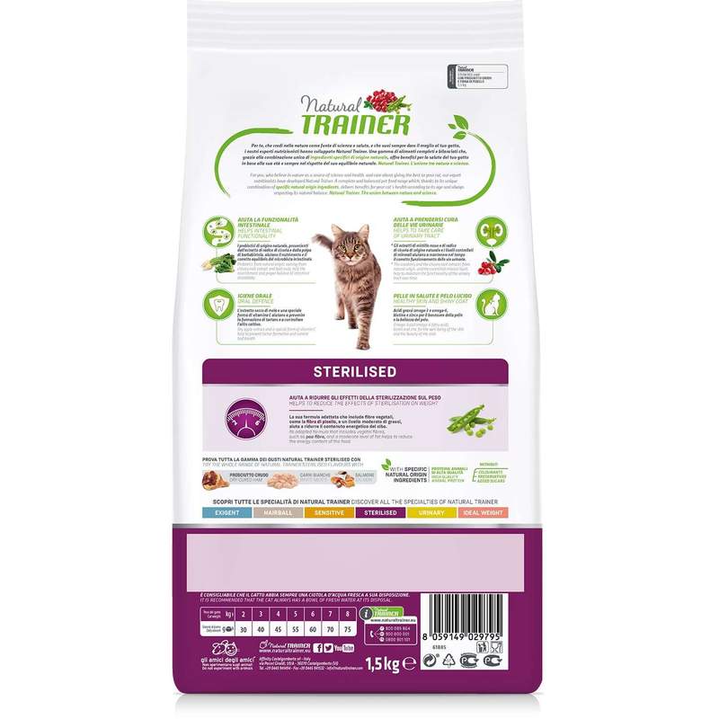 Trainer (Трейнер) Natural Super Premium Adult Sterilised with Dry-cured Ham - Сухий корм з сушеним копченим окістом для дорослих стерилізованих котів (1,5 кг) в E-ZOO