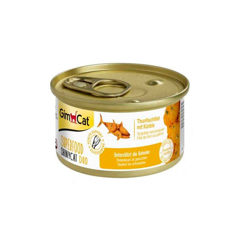 GimCat (ДжимКэт) SUPERFOOD ShinyCat Duo - Консервированный корм с тунцом и тыквой для котов (кусочки в бульоне) (70 г) в E-ZOO