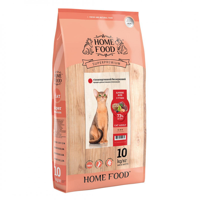 Home Food (Хоум Фуд) Сухий беззерновой корм «Качине філе з грушею» для дорослих котів схильних до алергії (10 кг) в E-ZOO