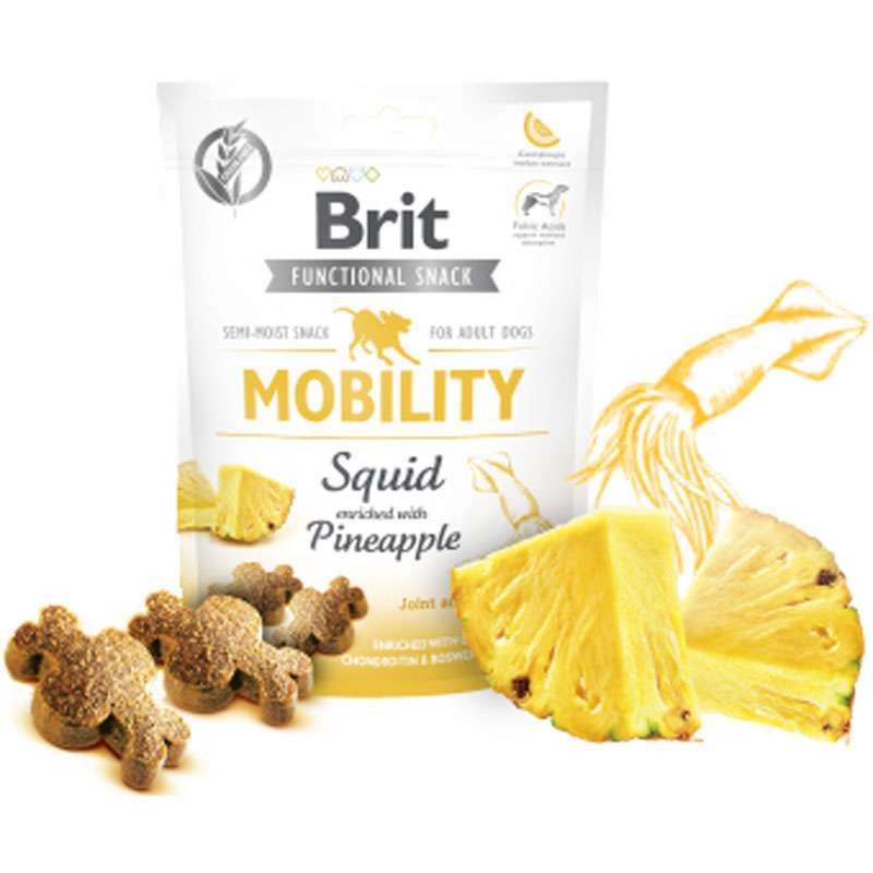 Brit Care (Бріт Кеа) Dog Functional Snack Mobility Squid – Функціональні ласощі з кальмаром і ананасом для суглобів і хрящів дорослих собак всіх порід (150 г) в E-ZOO