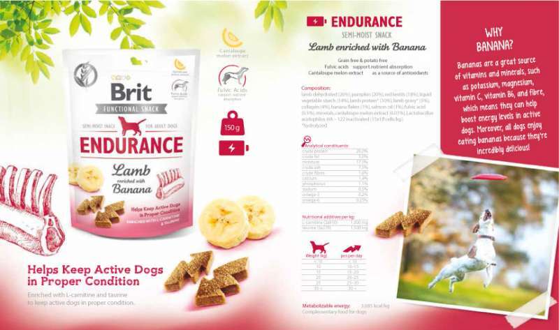 Brit Care (Брит Кеа) Dog Functional Snack Edurance Lamb – Функциональное лакомство с ягненком и бананом для взрослых активных собак всех пород (150 г) в E-ZOO