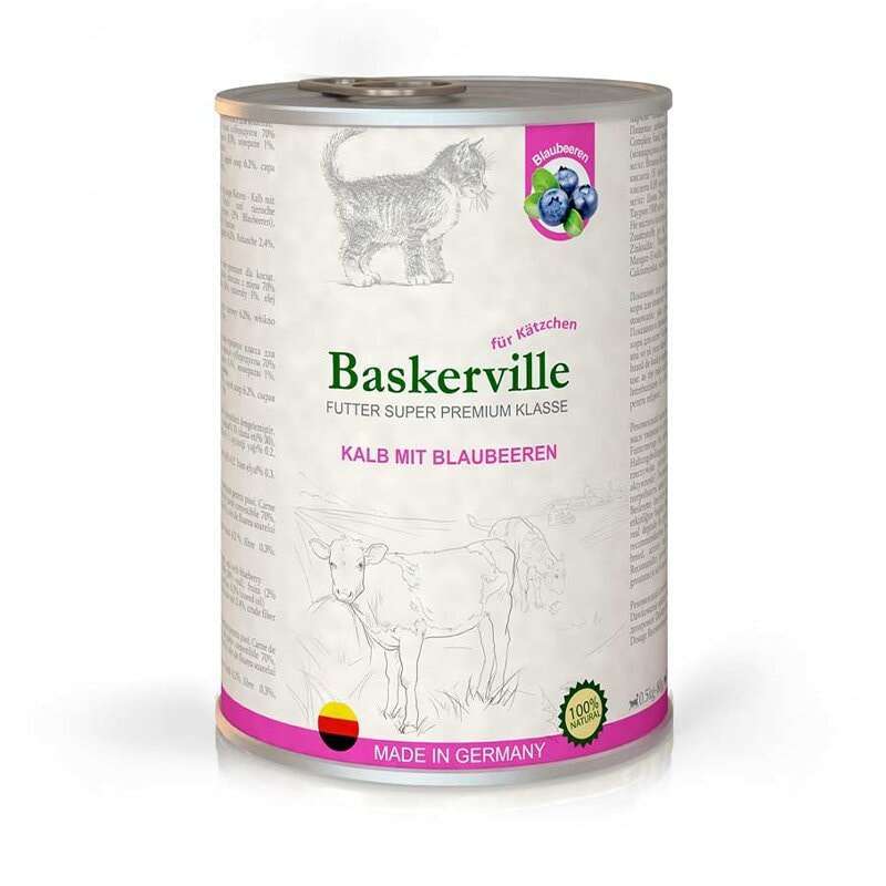 Baskerville (Баскервиль) Kalb Mit Blaubeeren - Консервированный корм супер-премиум класса с телятиной и черникой для котят всех пород (400 г) в E-ZOO