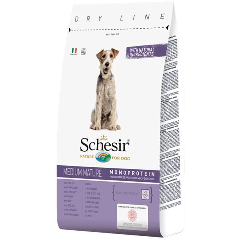 Schesir (Шезир) Dog Medium Mature - Сухой монопротеиновый корм с курицей для пожилых или малоактивных собак средних пород (3 кг) в E-ZOO