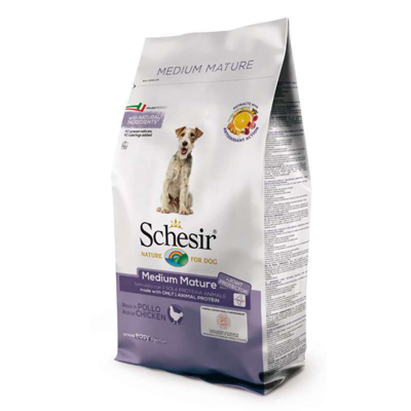 Schesir (Шезир) Dog Medium Mature - Сухой монопротеиновый корм с курицей для пожилых или малоактивных собак средних пород (3 кг) в E-ZOO