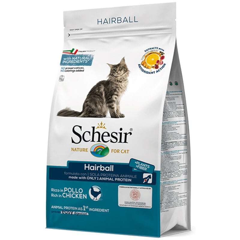 Schesir (Шезір) Cat Hairball - Сухий монопротеїновий корм з куркою для виведення клубків шерсті у котів з довгою шерстю (400 г) в E-ZOO