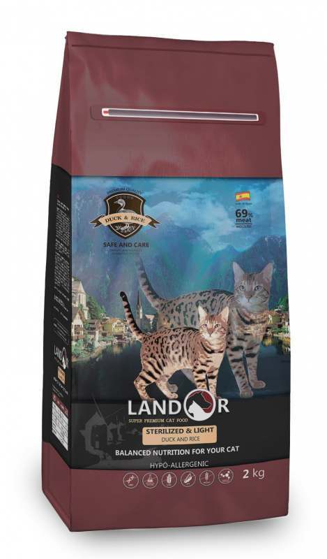 Landor (Ландор) Sterilized&Light Cat Duck&Rice - Сухой корм с уткой и рисом для стерилизованных котов и кошек с лишним весом (2 кг) в E-ZOO