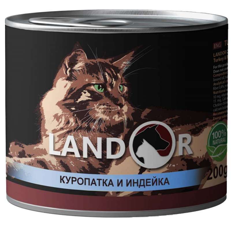 Landor (Ландор) Adult Cat Partridge&Duck - Консервований корм з куріпкою та індичкою для дорослих котів і кішок (200 г) в E-ZOO