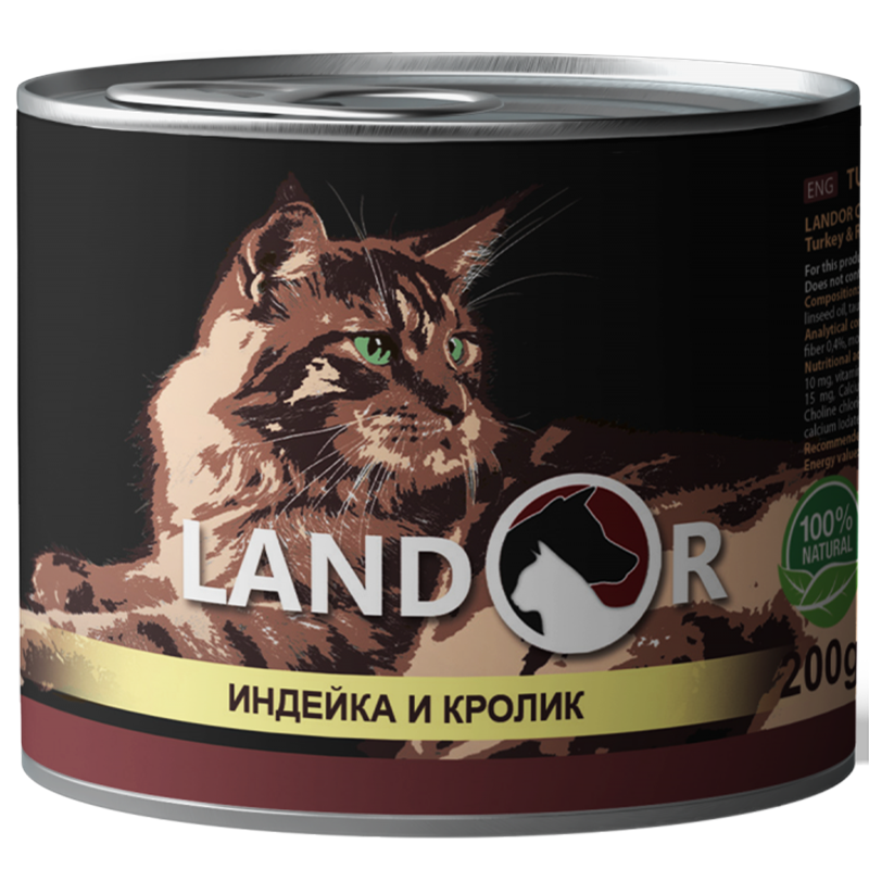 Landor (Ландор) Adult Turkey&Rabbit - Консервированный корм с индейкой и кроликом для взрослых кошек (200 г) в E-ZOO