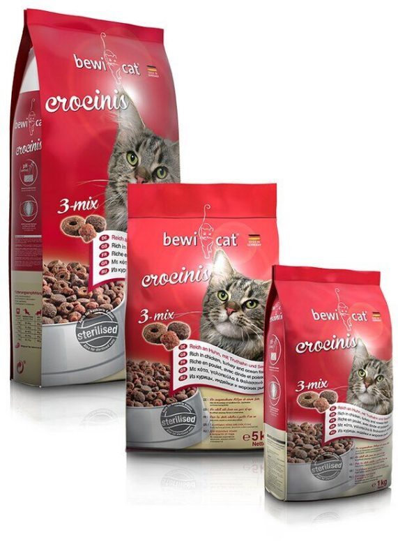 Bewi Cat (Беви Кэт) Crocinis 3-Mix - Сухой корм с курицей, индейкой и печенью для кошек (20 кг) в E-ZOO