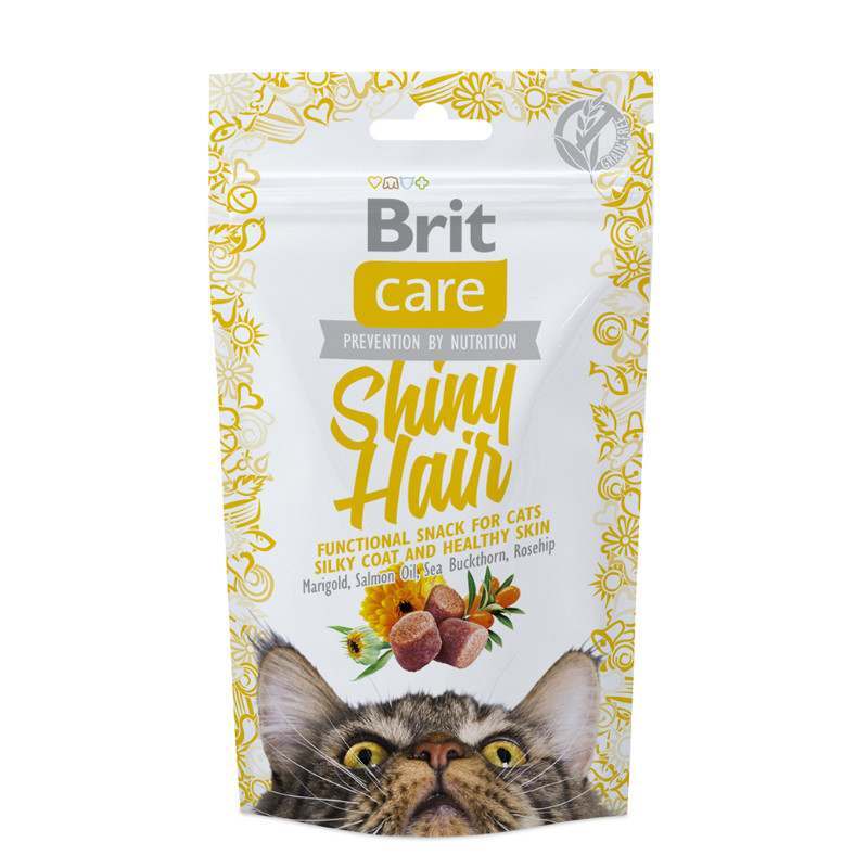Brit Care (Бріт Кеа) Cat Functional Snack Shiny Hair – Функціональні ласощі з лососем для красивої шкіри і шерсті у дорослих котів (50 г) в E-ZOO