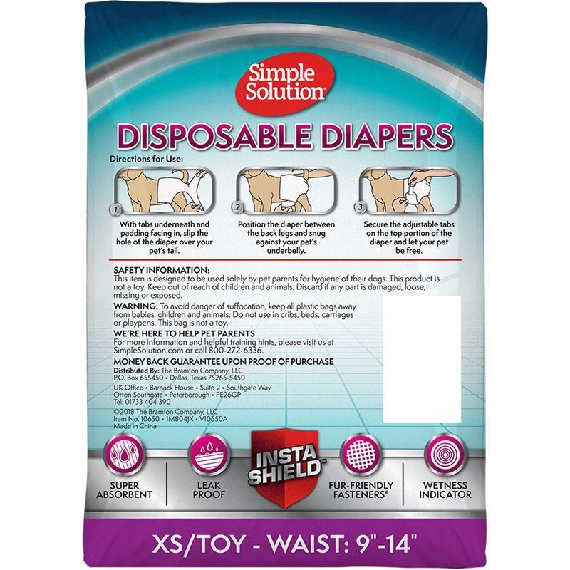 Simple Solution (Сімпл Солюшн) Disposable Diapers X-Small /Toy - Підгузки гігієнічні для маленьких собак (XS (12 шт./уп.)) в E-ZOO