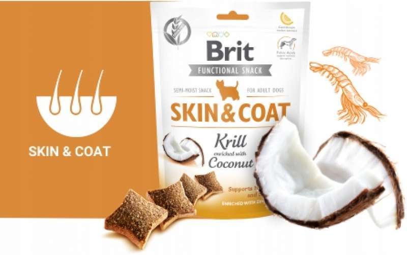 Brit Care (Бріт Кеа) Dog Functional Snack Skin & Coat – Функціональні ласощі з крилем і кокосом для здорової шкіри та шерсті у дорослих собак всіх порід (150 г) в E-ZOO