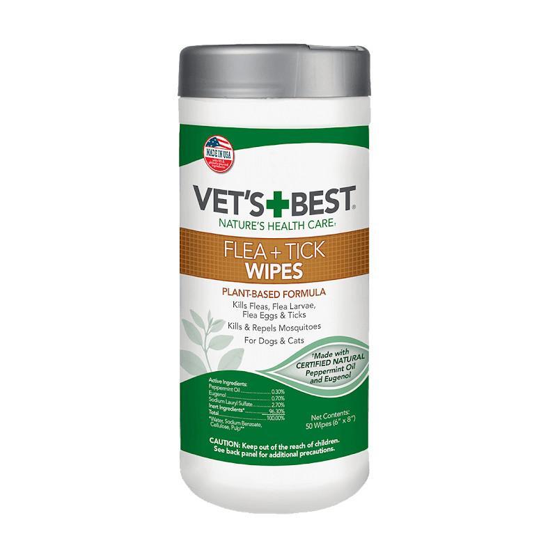 VET`S BEST (Ветс Бест) Flea&Tick Wipes - Влажные салфетки от насекомых для собак и котов (50 шт./уп.) в E-ZOO
