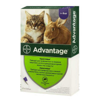 Advantage (Адвантейдж) by Bayer Animal - Противопаразитарные капли Адвантейдж от блох для кошек и кролей (1 пипетка) (от 4 кг)