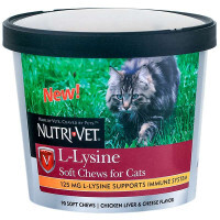 Nutri-Vet (Нутри-Вет) L-Lysine - Витаминный комплекс "L-Лизин" для поддержания иммунной системы котов со вкусом куринной печени и сыра (90 табл.) в E-ZOO
