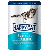 Happy Cat (Хэппи Кэт) Консервированный корм с лососем и креветкой для котов (кусочки в желе) (100 г)