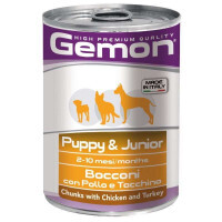 Gemon (Джемон) Dog Wet Puppy & Junior with Chicken & Turkey - Полноценный влажный корм с курицей и индейкой для щенков собак всех пород (кусочки в желе) (415 г)