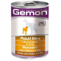 Gemon (Джемон) Dog Mini Adult Chunks with Chicken & Rice - Влажный корм с курицей и рисом для взрослых собак мелких пород (кусочки в желе) (415 г)