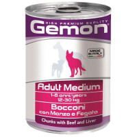 Gemon (Джемон) Dog Medium Adult Chunks with Beef&Liver - Влажный корм с говядиной и печенью для взрослых собак средних пород (кусочки в желе) (415 г)
