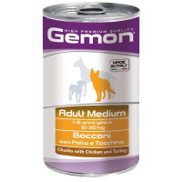Gemon (Джемон) Dog Medium Adult Chunks with Chicken&Turkey - Влажный корм с курицей и индейкой для взрослых собак средних пород (кусочки в желе) (1,25 кг)